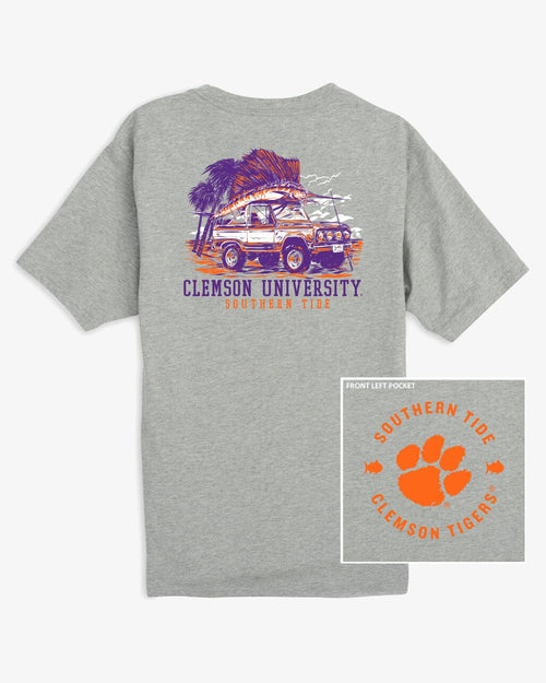 The back view of the Clemson Tigers Trophy Catch Heather T-Shirt by Southern Tide - Heather Grey