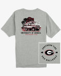 The back view of the Georgia Oval G Bulldogs Trophy Catch Heather T-Shirt by Southern Tide - Heather Grey